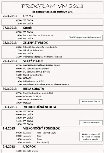 PROGRAM Veľkej Noci